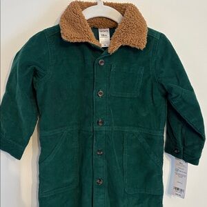 Carter's Forest Green Overalls with Tan Collar and Fleece Lining